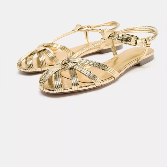 Zara Gold Strappy Sandals - Picture 1 of 6